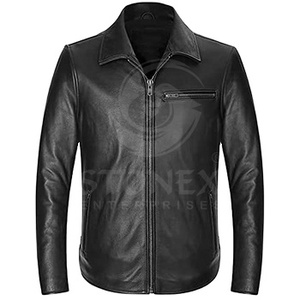 Latest Customized Design Men's Winter Warm Leather <b>Jacket</b> 100% Premium Real Leather <b>Slim</b> <b>Fit</b> Turn Down Collar Zipper Closure - Product Image 1