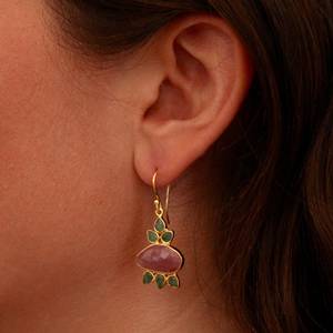 Bijoux pour femmes Boucles d'oreilles en argent sterling 925 avec saphir rose et émeraude verte. - Product Image 2