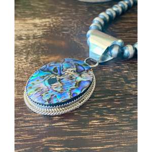 Reda Galvan <b>Abalone</b> Opal Turquoise Pendant with Bezel Setting Rose Gold and Sterling Silver Rhodium Plated Jewelry - Product Image 4