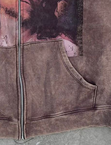 Boxy Custom logo Graphic Printing Vintage French Blank Streetwears Distressed Sweatsuit Acid Washed Zipper Hoodie <b>Sets</b> - Product Image 4