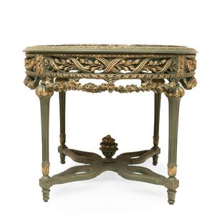 Classic Luxury Entryway <b>Table</b> With Marble Top And Antique Green Finish - Product Image 4