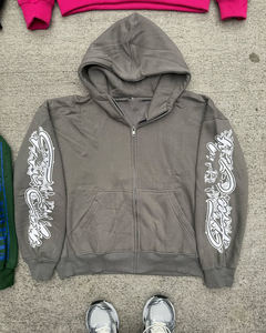 Sweat à capuche zippé pour homme, coupe courte, ourlet brut, délavage acide, impression personnalisée de logo de haute qualité, streetwear - Product Image 3