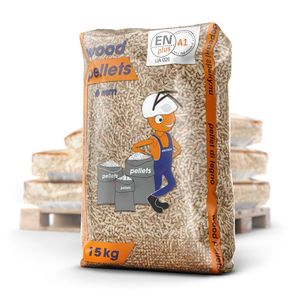Pellets de madera de pino de 6 mm, biomasa para calefacción, 15 kg, envasados en bolsas de plástico, contenido de ceniza 0.2%, calorías 17.75j, origen PL 7.6% - Product Image 1