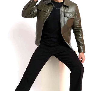 Chaqueta de Cuero Vacuno de Diseño Personalizado, Color Sólido, Cuello Alto, Logotipo Frontal, Estilo Urbano Ecológico para Hombre - Product Image 4