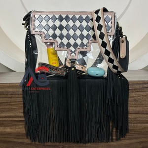 Sac à main en cuir de vachette à carreaux noir et blanc de Style occidental pour femmes sac transparent en PVC transparent sac à bandoulière et sac à main - Product Image 1