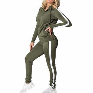 Service OEM meilleure vente en gros de mode femmes hiver respirant 100% coton survêtement survêtement à capuche cousu jogging costumes fermeture éclair - Product Image 1