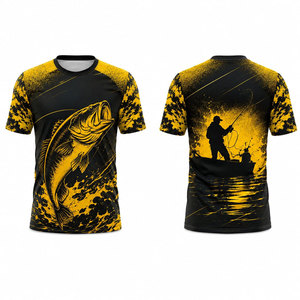 Camisa de Pesca para Hombre, Impresión por Sublimación, UPF 50, Secado Rápido, Patrón Amarillo y Negro, Ropa para Exteriores - Product Image 1