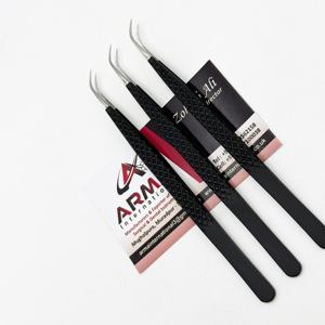 Pinzas de aislamiento semicurvadas para extensiones de pestañas, pinzas de pestañas de acero inoxidable con agarre fuerte recubierto de polvo negro, probadas a mano - Product Image 3