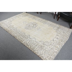 Alfombra turca clásica Vintage Beige 5,3X8,7 pies Respaldo de látex de lana Rectangular Patchwork abstracto para grandes áreas Alfombra de habitación - Product Image 4