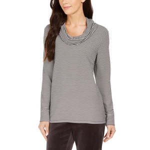 Maglione Casual da Donna Charter Club con Collo ad Anello a Righe, Abbigliamento Lungo in Maglia per Primavera, Nero, Taglia X-Large - Product Image 1