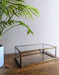 Vintage Brass Glass Jewelry <b>Box</b> Handcrafted Square Glass Trinket Organizer Elegant Tabletop Glass Storage <b>Box</b> Home Decoration - Product Image 3