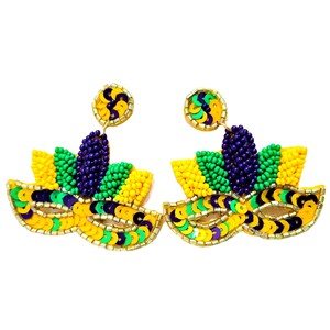 Pendientes con cuentas de Mardi Gras de diseñador personalizados para mujer, Material de tela de Color naranja, blanco y azul para el Día Conmemorativo patriótico - Product Image 4