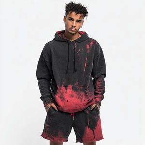 Noir acide lavage Baggy à capuche hommes Sublimation lavé Cargo Shorts ensemble hommes hiver Streetwear extérieur polaire acide lavage Shorts ensemble - Product Image 4