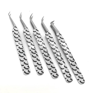 Juego de pinzas para extensión de pestañas RMI, producto de alta calidad, agarre plano, punta de Espinilla plateada y diseño de pestañas, Color recubierto de papel - Product Image 6