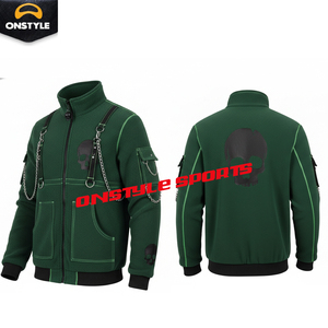 Sudadera con Capucha de Felpa Gótica Estampada Personalizada de Alta Calidad 100% Algodón para Hombre, Ropa de Calle Punk, Detalle de Cadena de Metal, Cremallera de Esqueleto - Product Image 6