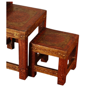 Ensemble tabouret en bois massif brossé, peint en relief, pour enfants - Product Image 3