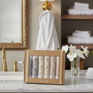 Wholesale 100% Turkish Cotton Quick Dry High Absorbency <b>Bathroom</b> Face <b>Towel</b> <b>Set</b> 50x70cm 390 GSM 6 Pcs Boxed Made in Turkey - Product Image 1