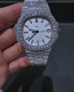 Montre analogique mécanique pour homme en acier inoxydable Miyota, cadran carré, saphir, entièrement sertie de moissanite blanche, style antique et tendance - Product Image 1