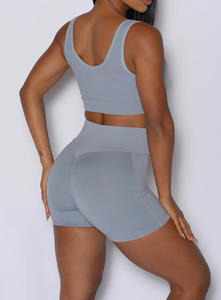 ชุดกางเกงขาสั้นคาร์บอน2ชิ้นสำหรับผู้หญิงชุดบราออกกำลังกายระบายอากาศได้ดีชุดออกกำลังกายเล่นยิมโลโก้ได้ตามต้องการ - Product Image 5