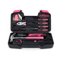 Estuche de Herramientas Básico Rosa Myrva 37x28x8cm, Kit de Herramientas Manuales para Mantenimiento del Hogar