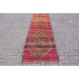 3x10.3 ft Turkish Rug, <b>Runner</b> Vintage Rug, <b>Red</b> Check Rug - Product Image 1