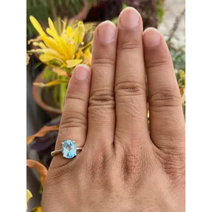Oval Cut Blue Topaz Geometric <b>Ring</b> 925 Sterling Silver Handmade Gemstone <b>Ring</b> Wholesale Jewelry Supplier - Product Image 5