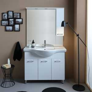 105cm White Floor-Standing Bathroom Cabinet with 3 Doors and <b>Mirror</b> Ravenna <b>Wall</b> Unit Bathroom <b>Set</b> for Export - Product Image 2