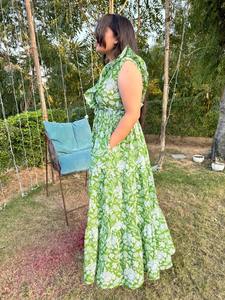 Vestido de verano de algodón 100% hecho a mano indio para mujer, elegante vestido estampado de bloque Floral sin mangas, ropa de fiesta, regalo perfecto para - Product Image 2