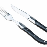 Ensemble de couteau et fourchette à steak de style Laguiole avec manche en bois, acier inoxydable, bois noir, 2 pièces, vente en gros pour hôtels et restaurants