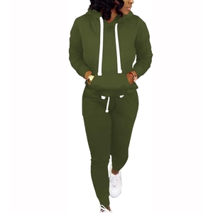 Survêtement d'entraînement deux pièces de haute qualité pour femmes ensemble de pantalons de survêtement motif solide techniques lavées prix de gros pour l'hiver - Product Image 4