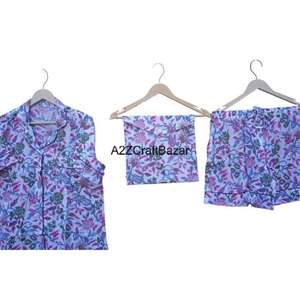 Ensemble de pyjama pour femmes en coton 100% pur, motif élégant, fermeture à cordon, tissu doux et lisse, vêtements décontractés d'été - Product Image 4