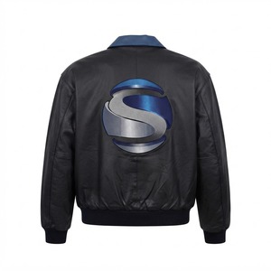 Blouson universitaire personnalisé en laine pour homme, tricoté, respirant, coupe-vent, grandes tailles, noir, avec logos brodés, en satin polaire et boutons - Product Image 6