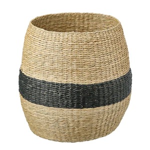 Woven Ottoman Natural Seagrass <b>Storage</b> <b>Baskets</b> Black Striped Straw Laundry <b>Basket</b> Rattan bin <b>Wicker</b> Organizer <b>Basket</b> Planter - Product Image 3