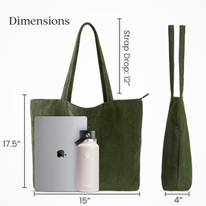 Bolso Tote de Corduroy Liso de Algodón <span class=keywords><strong>para</strong></span> Compras, Viajes y Uso Diario, con Logotipo Personalizado Impreso - Product Image 4