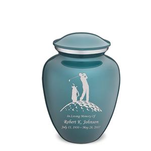 Urnas de cremación de golf personalizadas para adultos Teal Embrace para cenizas humanas, urna funeraria grande para hombres y mujeres, urnas de tamaño personalizado - Product Image 1