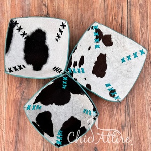 ชุดชามหนังวัวสีน้ำตาลและสีขาวบนผมหนังวัว3ถาดใหม่ชามหนังนูนสีเขียวขุ่นของขวัญแต่งงานสุดหรู - Product Image 1