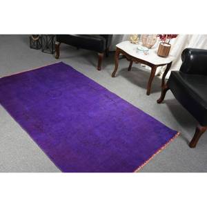 Modern 3.7 X 6.1ft Purple Kilim <b>Rug</b> Turkish Wool and Polyester with Patchwork Design for Living Room or <b>Bedroom</b> - Product Image 4