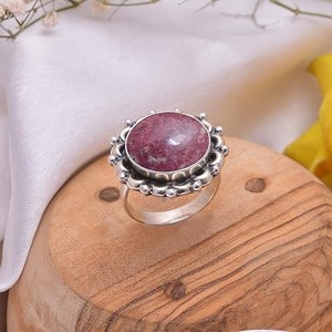 Anillo DE BODA indio para niñas, anillo de piedras preciosas, Plata de Ley 925, lujosa piedra preciosa de thulita, anillo hecho a mano, joyería de sello 925 - Product Image 4