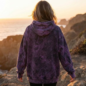 Sudadera con Capucha de Algodón Grueso Lavado al Ácido Personalizada para Mujer, Tinte Morado Agresivo, Corte Holgado y Relajado, Estilo Vintage Urbano - Product Image 2