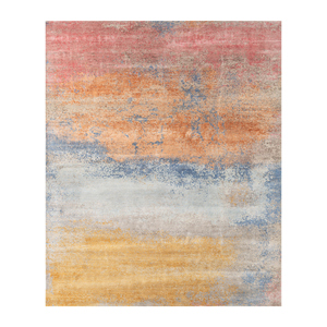 Alfombra Kavi Azul de Lana y Seda de Bambú Anudada a Mano, Colección Afterglow, Patrón Abstracto para Uso Doméstico, Modelo Eskm-04 - Product Image 1