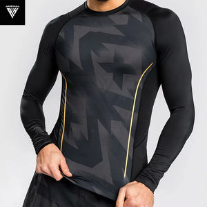Prix de gros sur mesure BJJ MMA T-shirt de compression Rash-Guard pour hommes Manches longues et protection du cou Vêtements de sport respirants - Product Image 4
