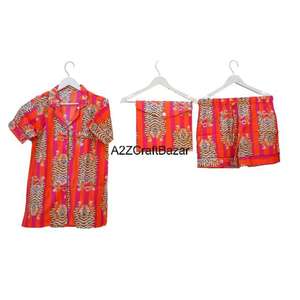 Haute qualité femmes coton imprimé tigre PJ ensemble à la main Floral court chemise de nuit costume pour l'été pour le printemps avant vêtements de nuit - Product Image 1