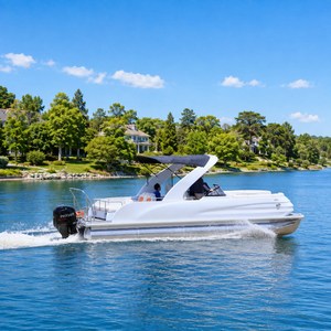 Bateau ponton de luxe de 22 pieds avec remorque, <span class=keywords><strong>moteur</strong></span> <span class=keywords><strong>hors</strong></span>-<span class=keywords><strong>bord</strong></span> de 150 CV, certifié CE, idéal <span class=keywords><strong>pour</strong></span> la location en station balnéaire et les croisières en famille - Product Image 1