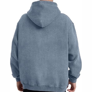 Sweat-shirt à capuche bleu ardoise tendance, style streetwear minimaliste, avec cordons de serrage ajustables, design personnalisé - Product Image 2