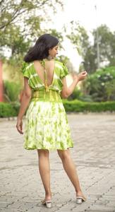 Haute lin femmes tenue décontractée robe courte Flowy Tye Dye léger vêtements de plage Mini taille haute motif quotidien personnalisable - Product Image 2