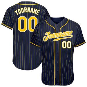 Meilleures ventes Vêtements d'équipe personnalisés Maillot de baseball authentique à fines rayures en or bleu marine - Product Image 1