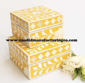 Customized Color Bone Inlay Wood Jewelry Box Square Shape <b>Indian</b> Handicraft with Mother of Pearl for Weddings and New Years - Product Image 2