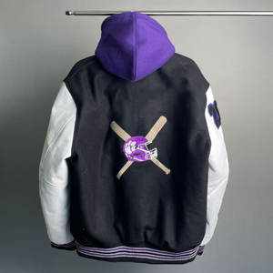 Veste universitaire sur mesure pour homme, veste de baseball d'hiver, bomber en cuir, manches en cuir, broderie de logo. - Product Image 5