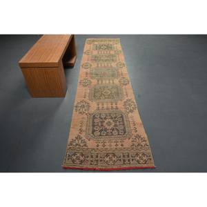 Alfombra de lana turca Vintage de 26x10,9 pies, diseño de retales Beige y verde, tejido plano, alfombra para sala de estar con respaldo de látex - Product Image 1