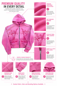 เสื้อฮู้ดซิปสีชมพู SINEWY รุ่น Unisex ผ้าฝ้ายฟลีซ 100% พร้อมลายปักรูปนางฟ้า ออกแบบโลโก้ตามสั่ง สำหรับใส่ลำลอง - Product Image 6